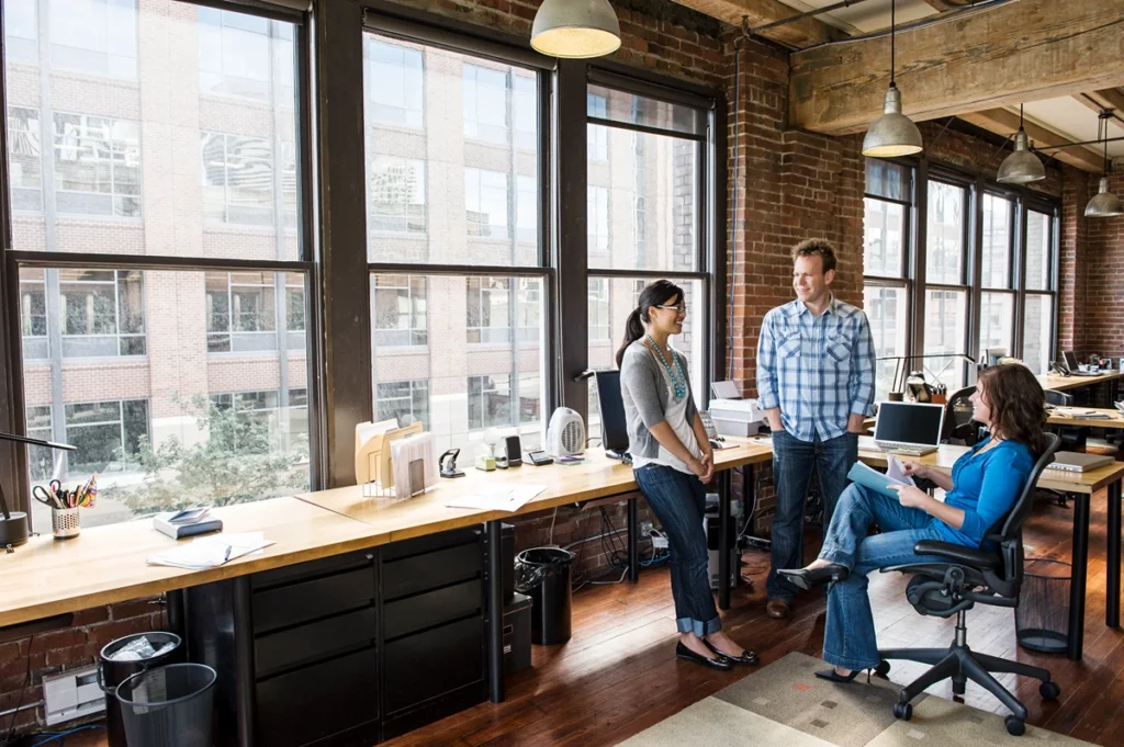 Startup team members in office space